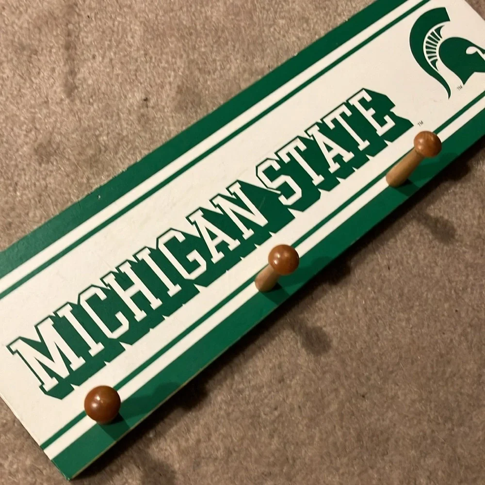 Michigan State Green and White 4 Peg Wall Hook Rack